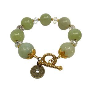 Natalie Baroni Green Gold Jade Beaded Bracelet | Unique Accessory